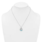 Sterling Silver Rhodium-plated Polished Larimar Beach Scene 16 Inch with 1.75 Inch Extension Necklace