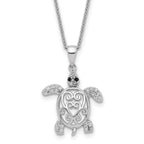 Cheryl M Sterling Silver Rhodium-plated Brilliant-cut Black Glass and Brilliant-cut White CZ Filigree Turtle 18 Inch Necklace