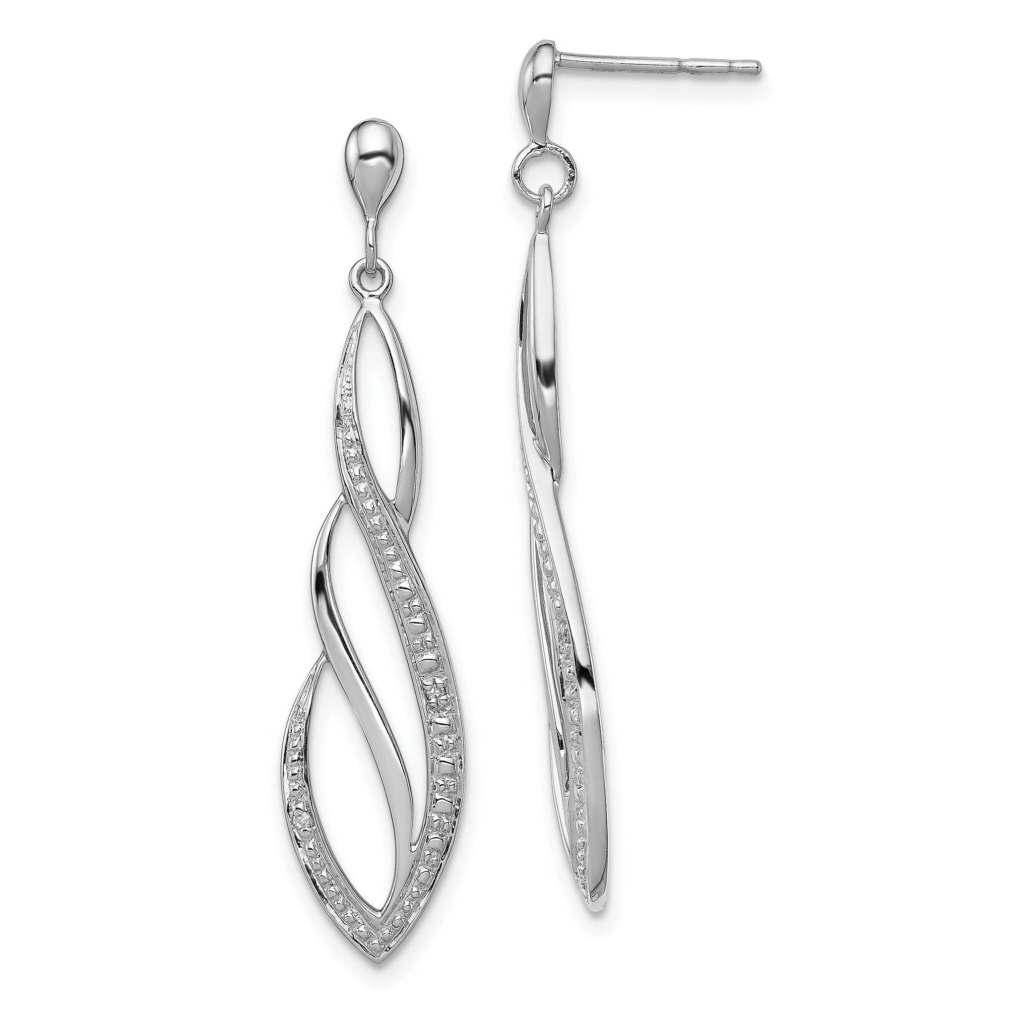 Sterling Silver Rhodium Plated Diamond Swirl Dangle Earrings Polished Elegant Design