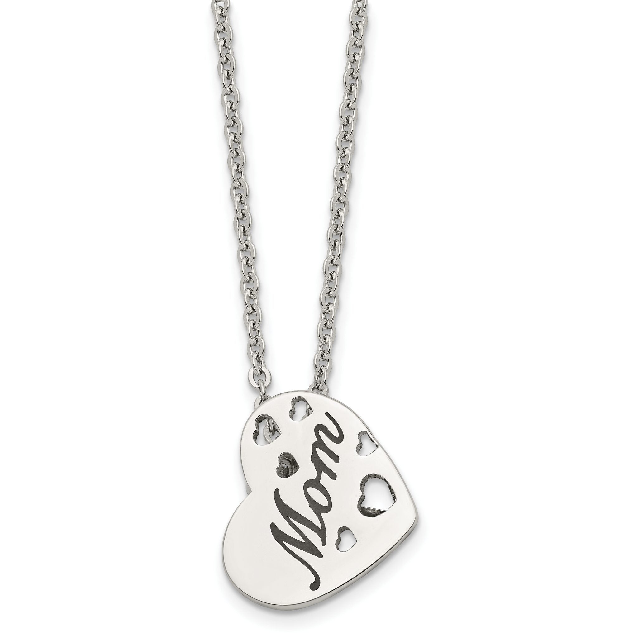 Chisel Stainless Steel Polished Enameled Mom Heart Pendant on a 20 inch Cable Chain Necklace Main image