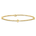 14k Polished Puffed Heart 3-Station 10 inch Anklet