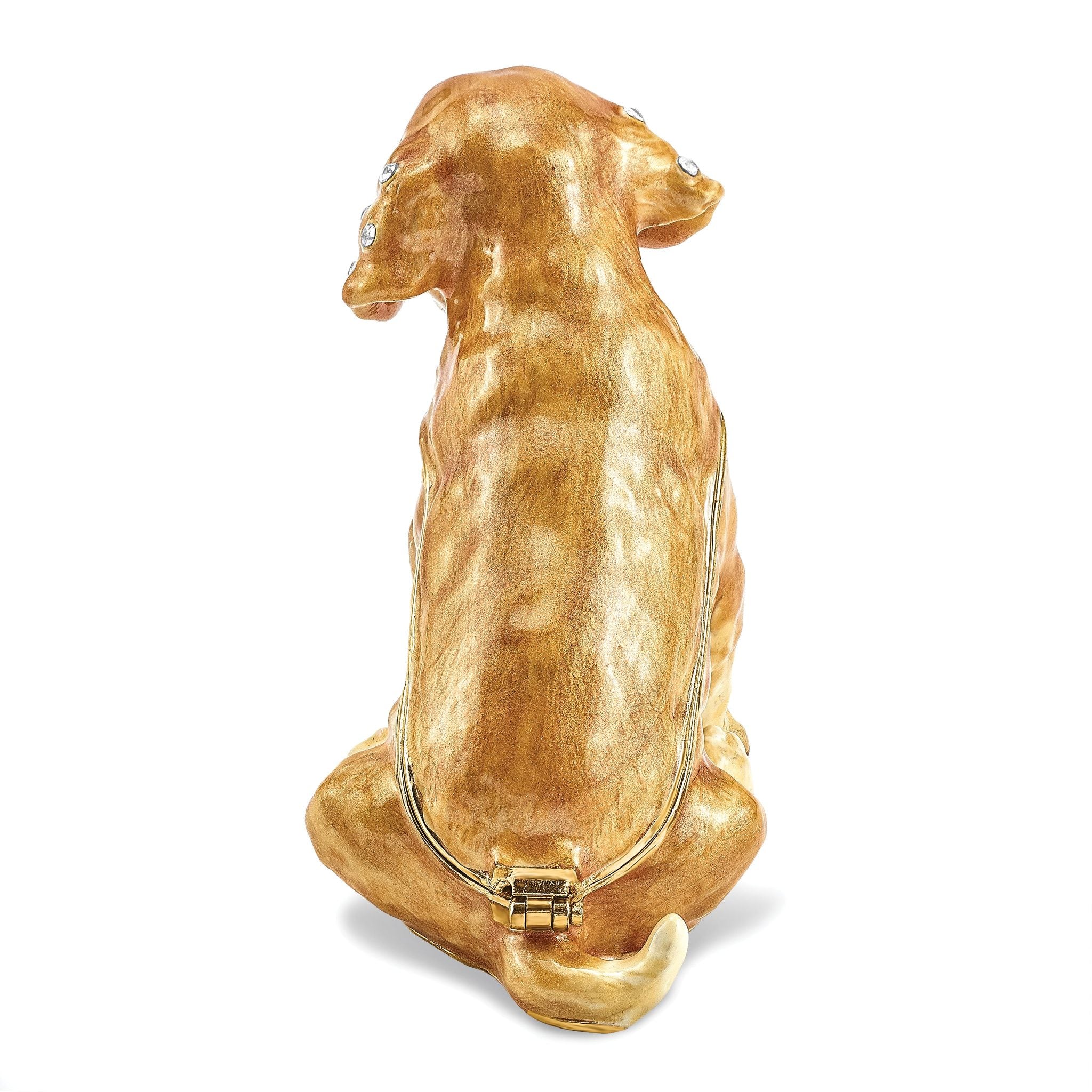 Luxury Giftware by Jere Pewter Bejeweled Crystals Gold-tone Enameled SASSY Golden Retriever Pup Trinket Box with Matching 18 Inch Necklace