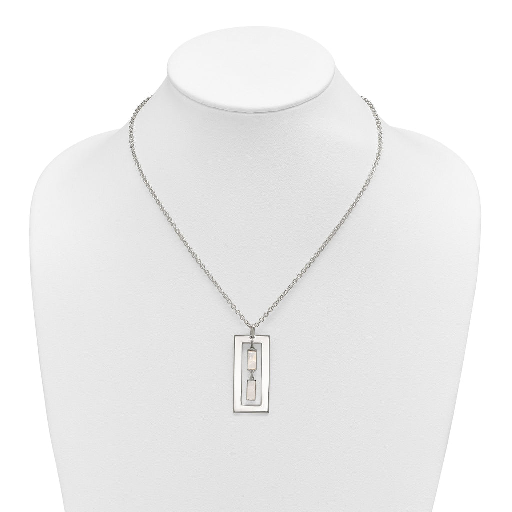 Sterling Silver Open Rectangle with Mother of Pearl Dangles 18.25 inch Necklace