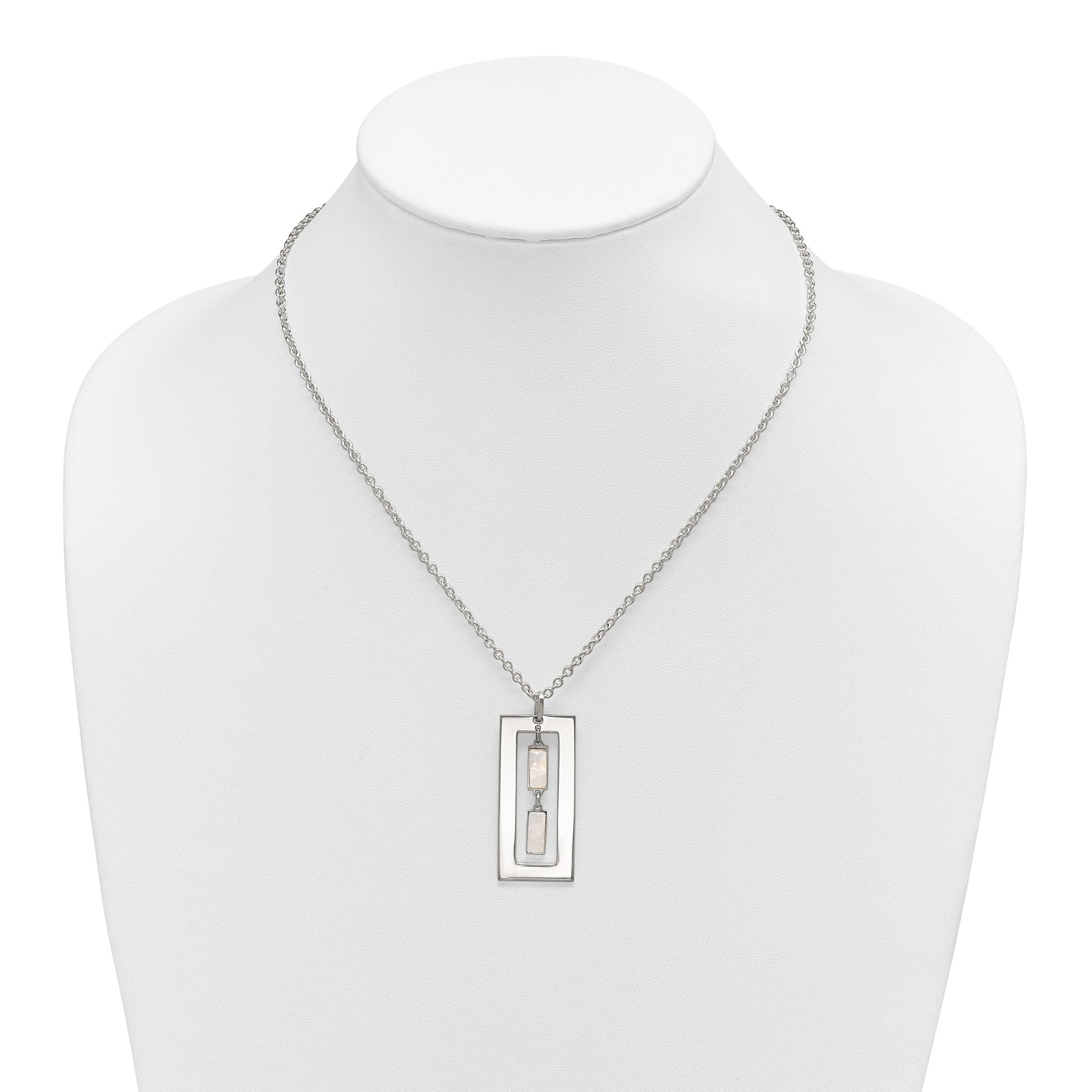 Sterling Silver Open Rectangle with Mother of Pearl Dangles 18.25 inch Necklace