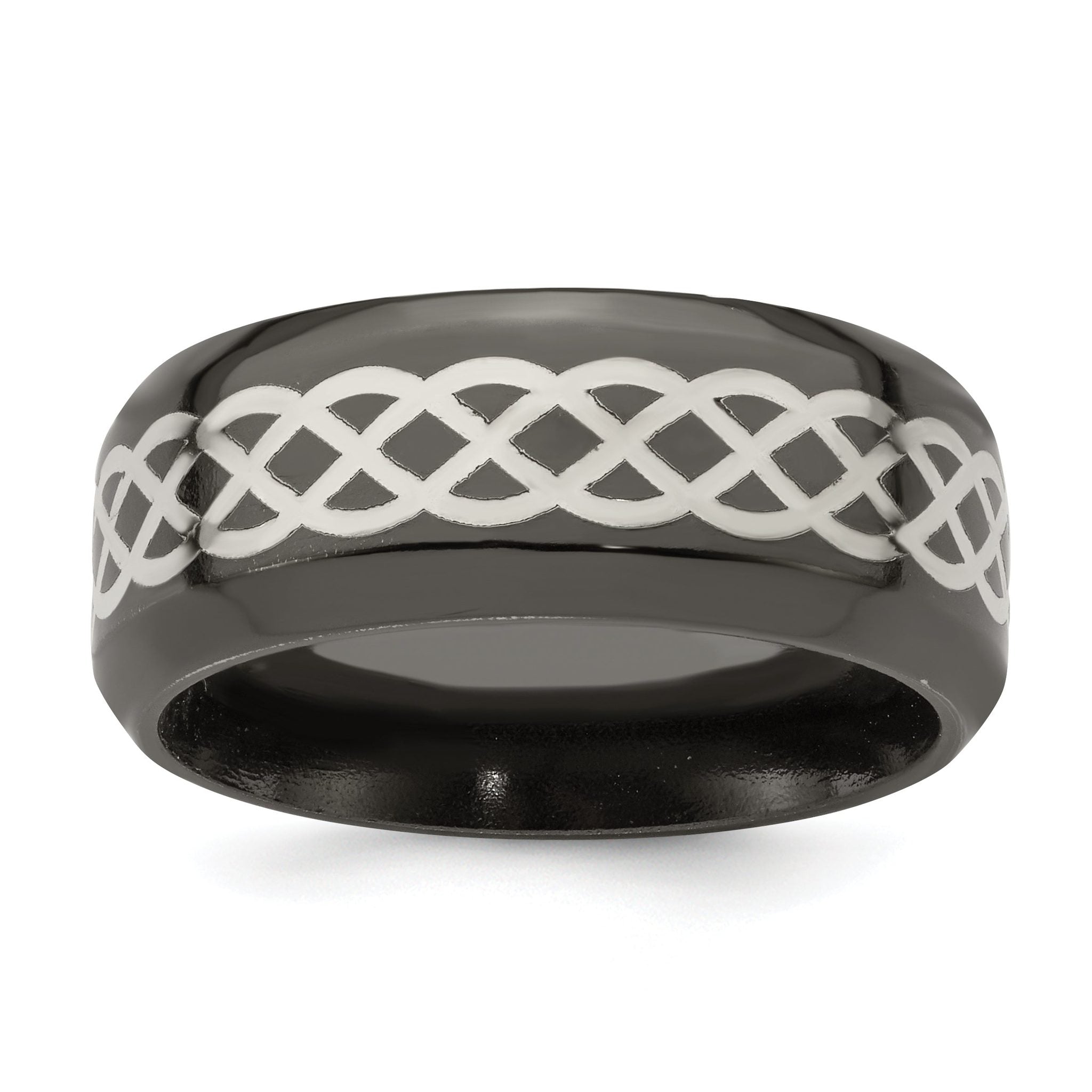 Edward Mirell Black Ti and Argentium Sterling Silver Inlay Polished Celtic Design 9mm Flat Band Main image