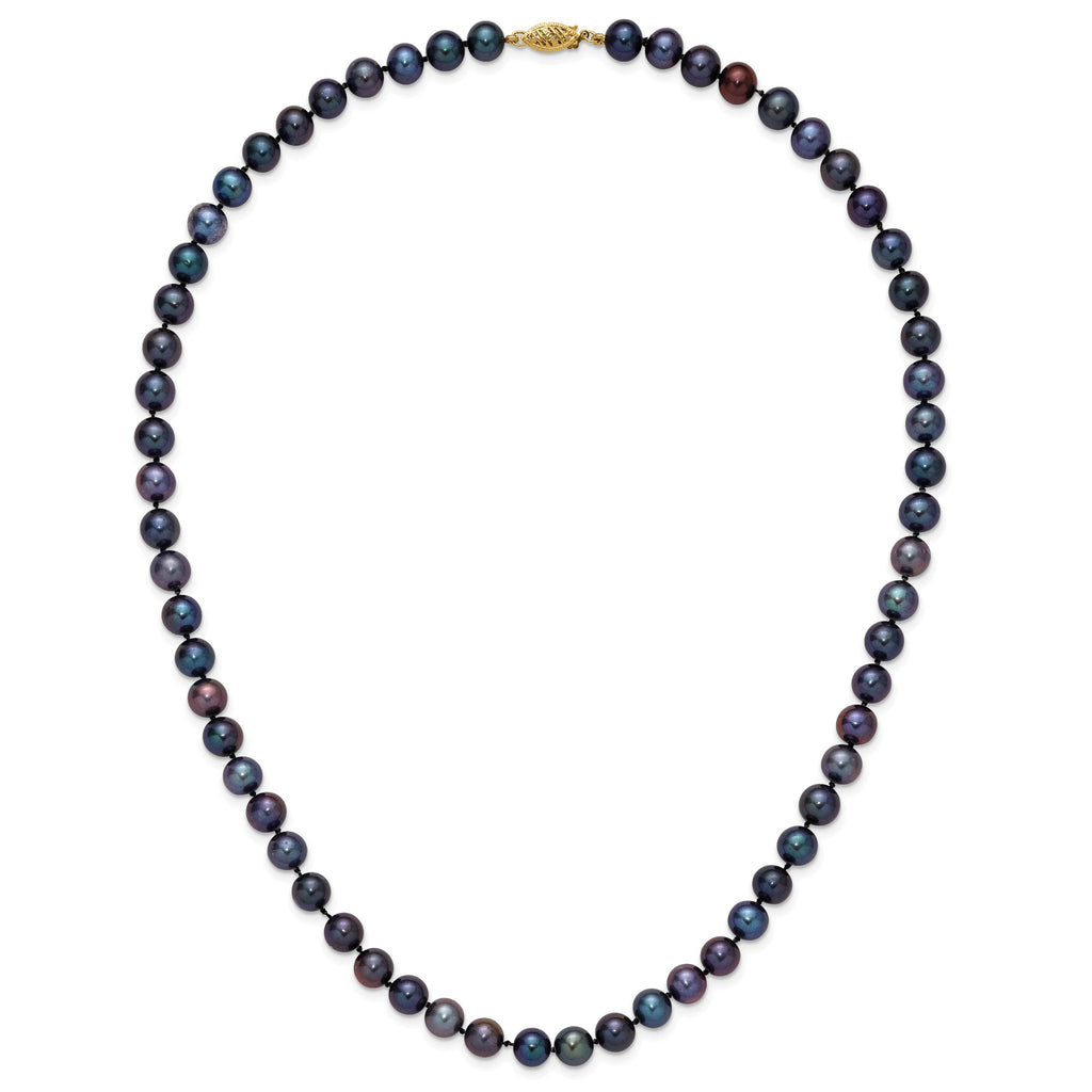 14K Yellow Gold Black Freshwater Cultured Pearl Necklace 7-8mm