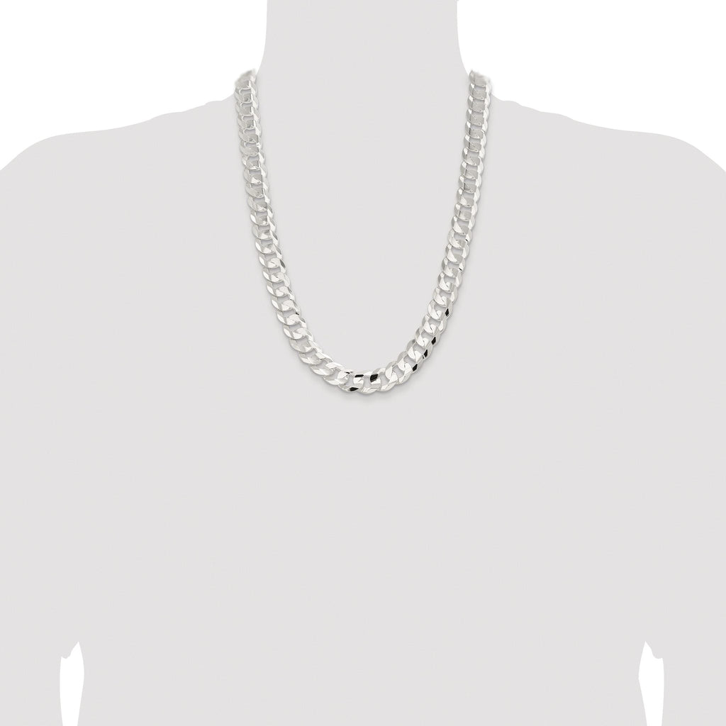 Sterling Silver Rhodium-plated 14.0mm Concave Beveled Curb Chain