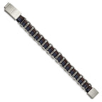Stainless Steel Polished with Blue and Brown Leather with . ext Bracelet