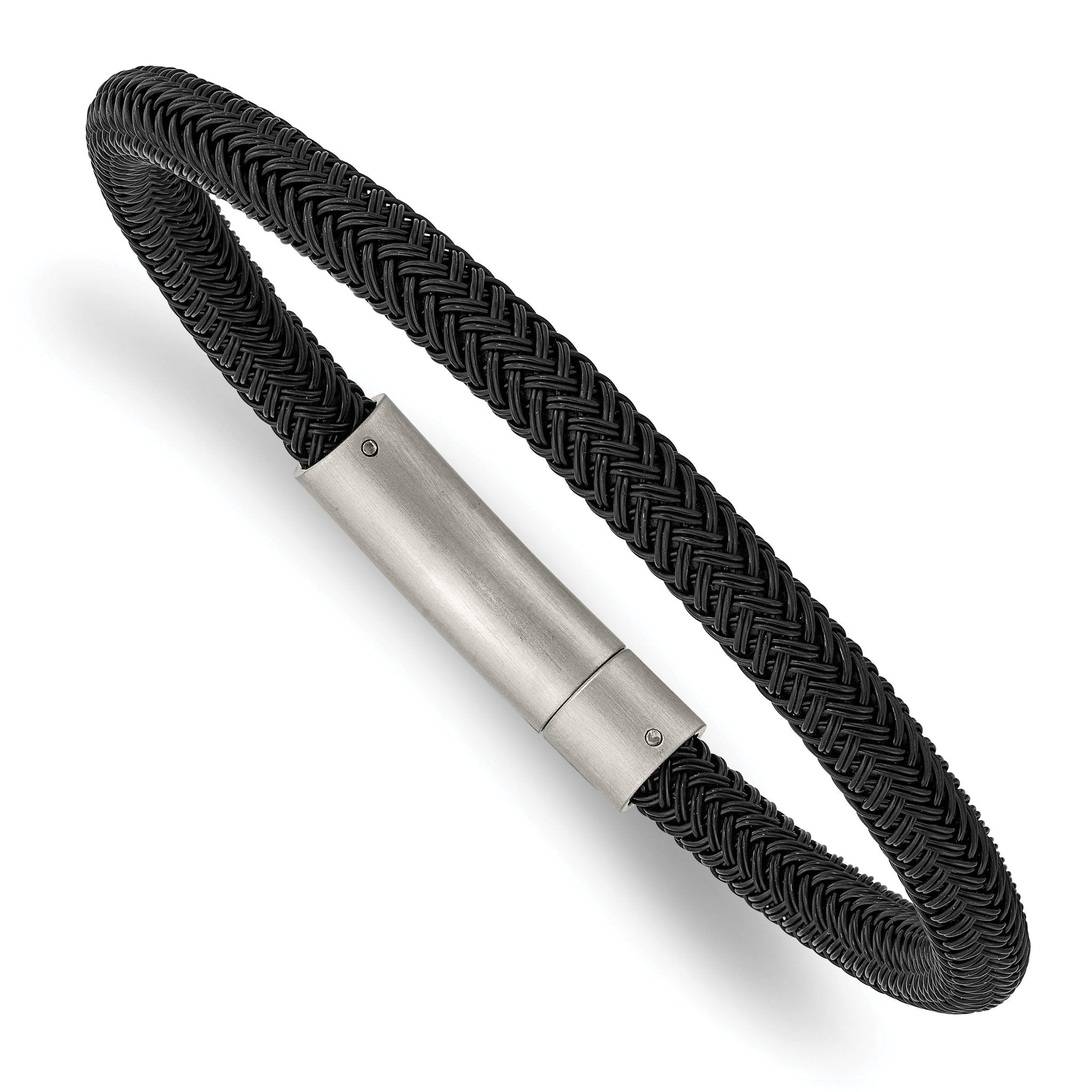 Stainless Steel Brushed and Polished Black Wire Bracelet