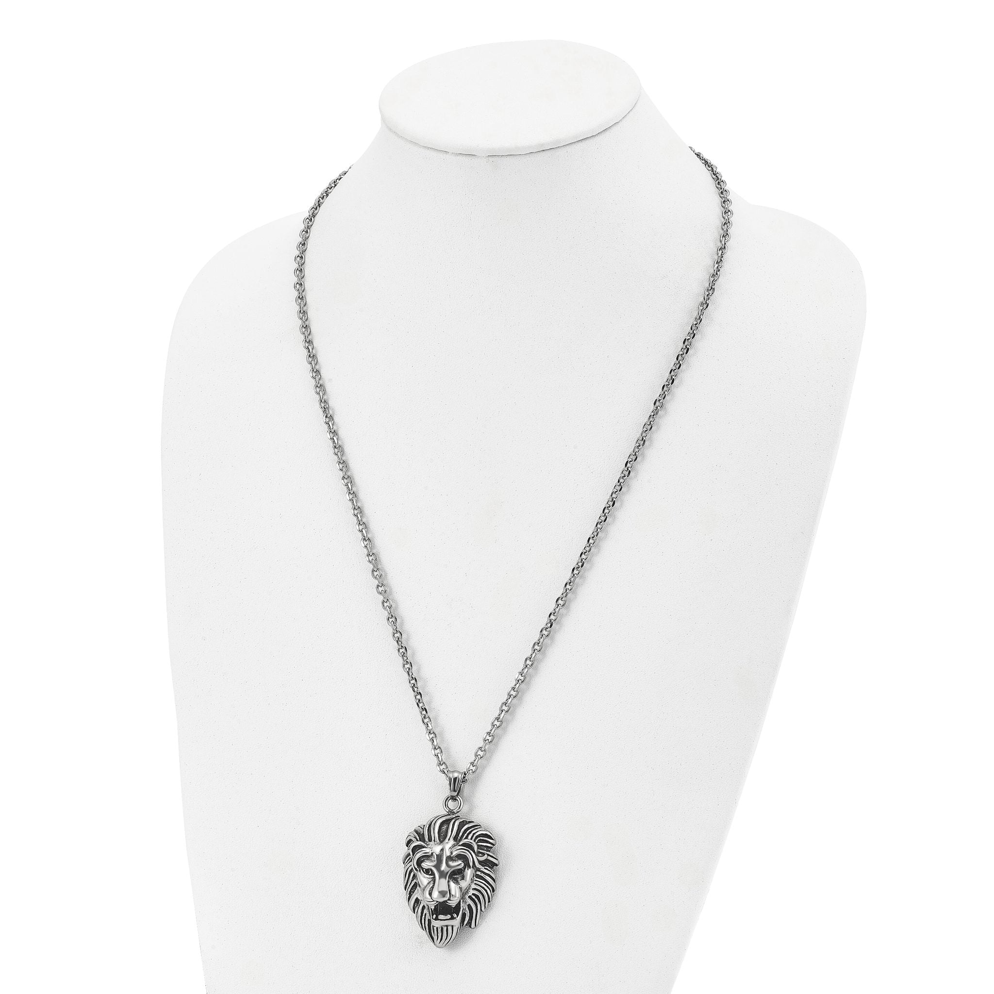 Chisel Stainless Steel Antiqued and Polished Large Lion's Head Pendant on a 24 inch Curb Chain Necklace Secondary image