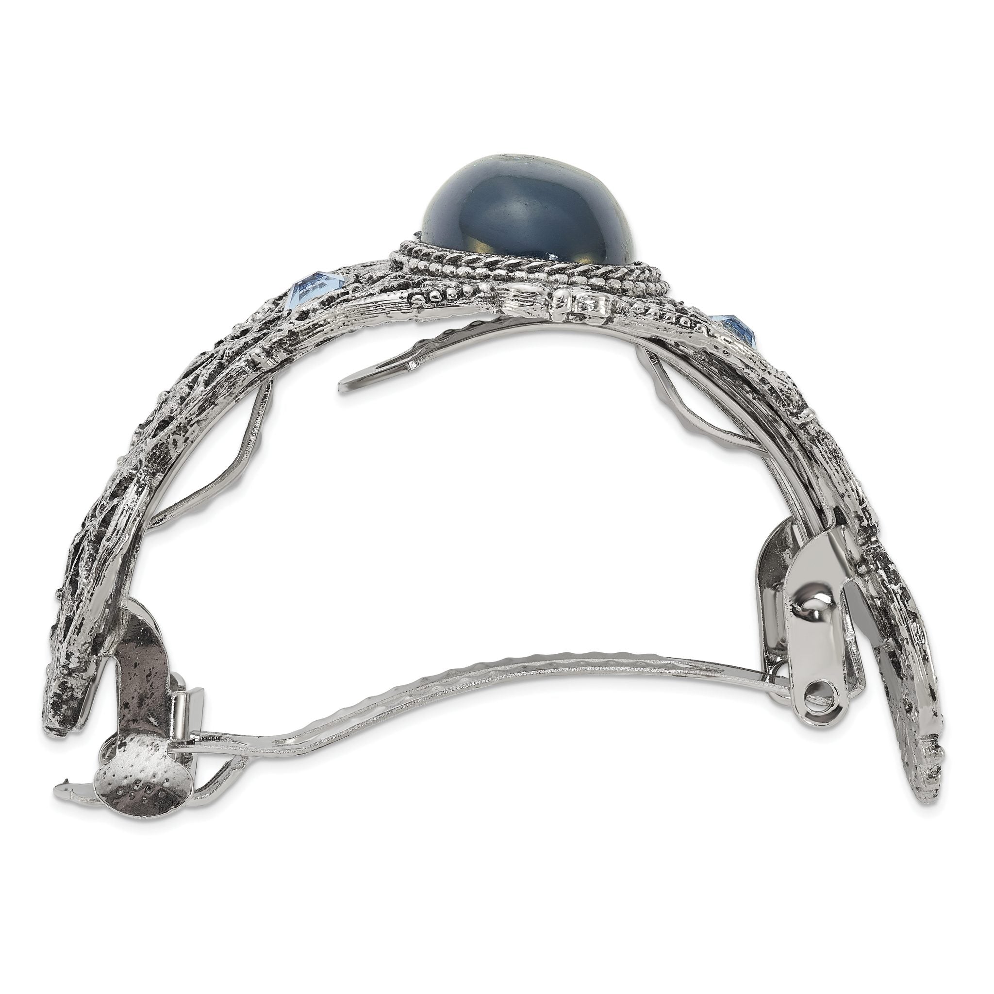 1928 Jewelry Silver-tone Filigree Blue Crystal and Blue Acrylic Stone Ponytail Holder Secondary image