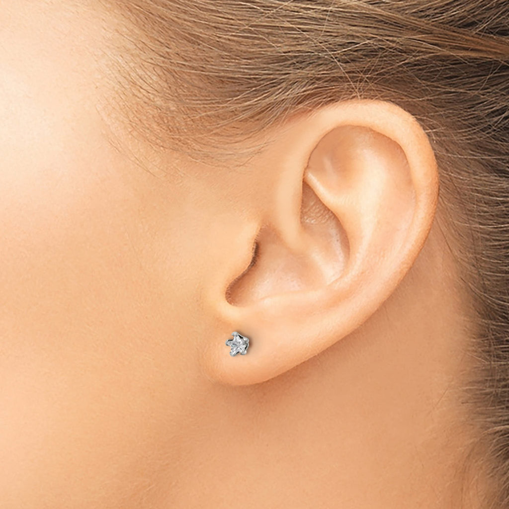 Stainless Steel Polished Star Cubic Zirconia Stud Earrings