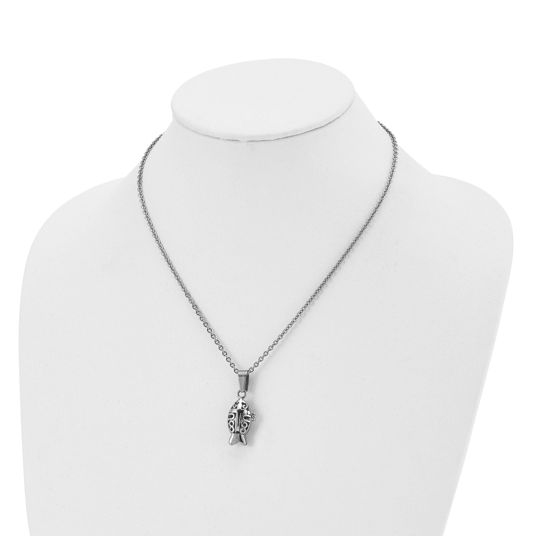 Fish Prayer Box Necklace in Stainless Steel, 18 inch