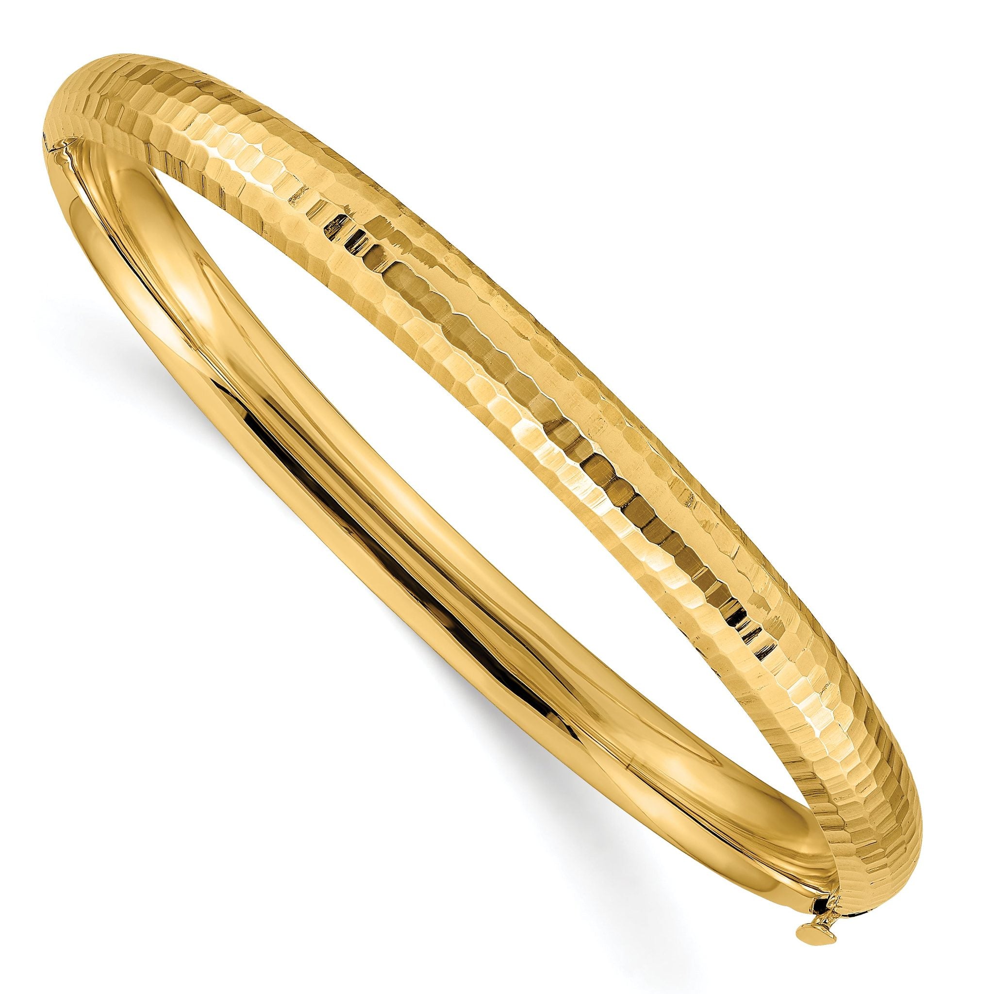 14K Gold Hammered Hinged Bangle Bracelet with Diamond-Cut Finish Main image