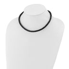 Chisel Stainless Steel Polished Woven Black Leather 16.25 inch Necklace