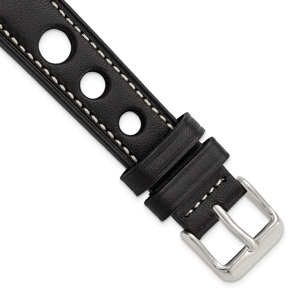 Grand Prix Leather Watch Band in Black, 18mm