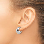 Sterling Silver RH-plat Polish Textured Post J-Hoop Earrings