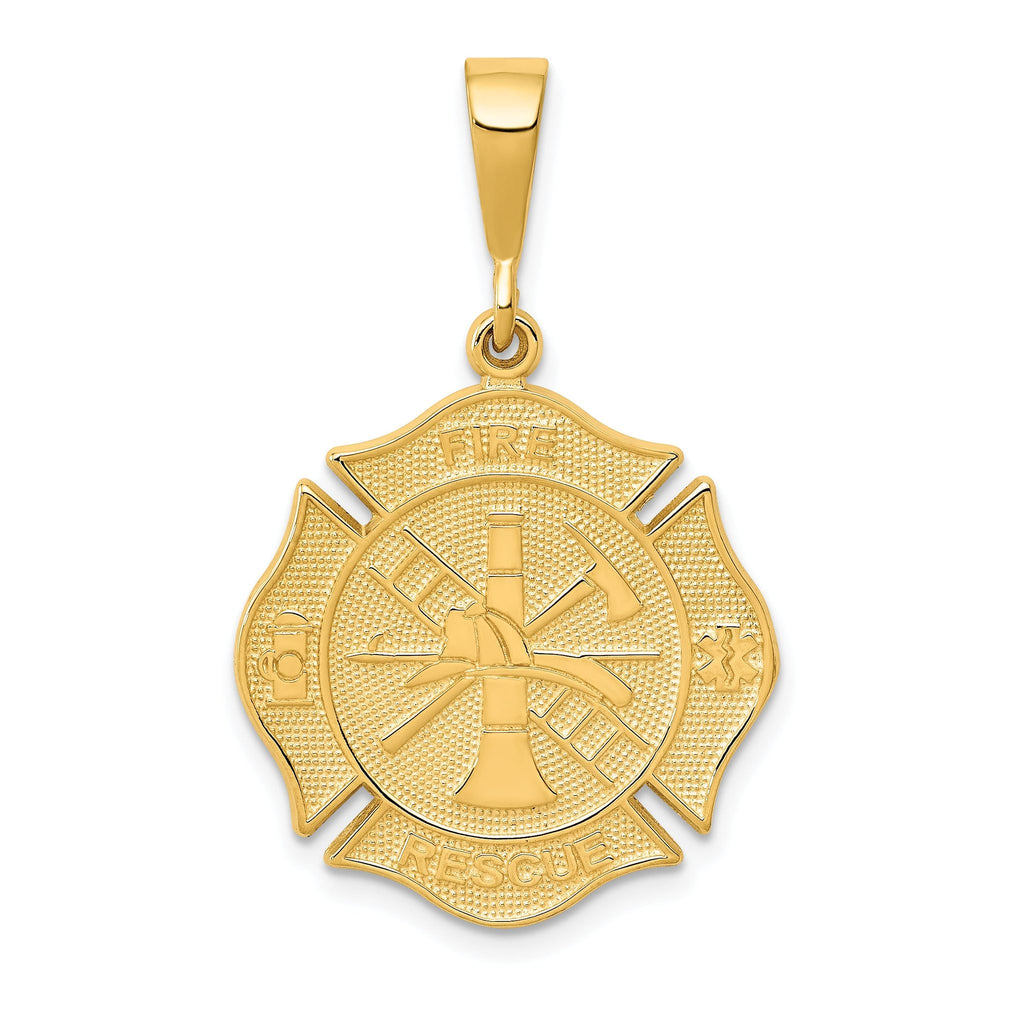 14K Gold Men's Fire Rescue Pendant with Polished Textured Finish