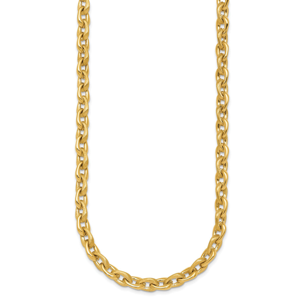 14k Polished And Brushed 6.5mm Fancy Cable Chain 18 inch Necklace