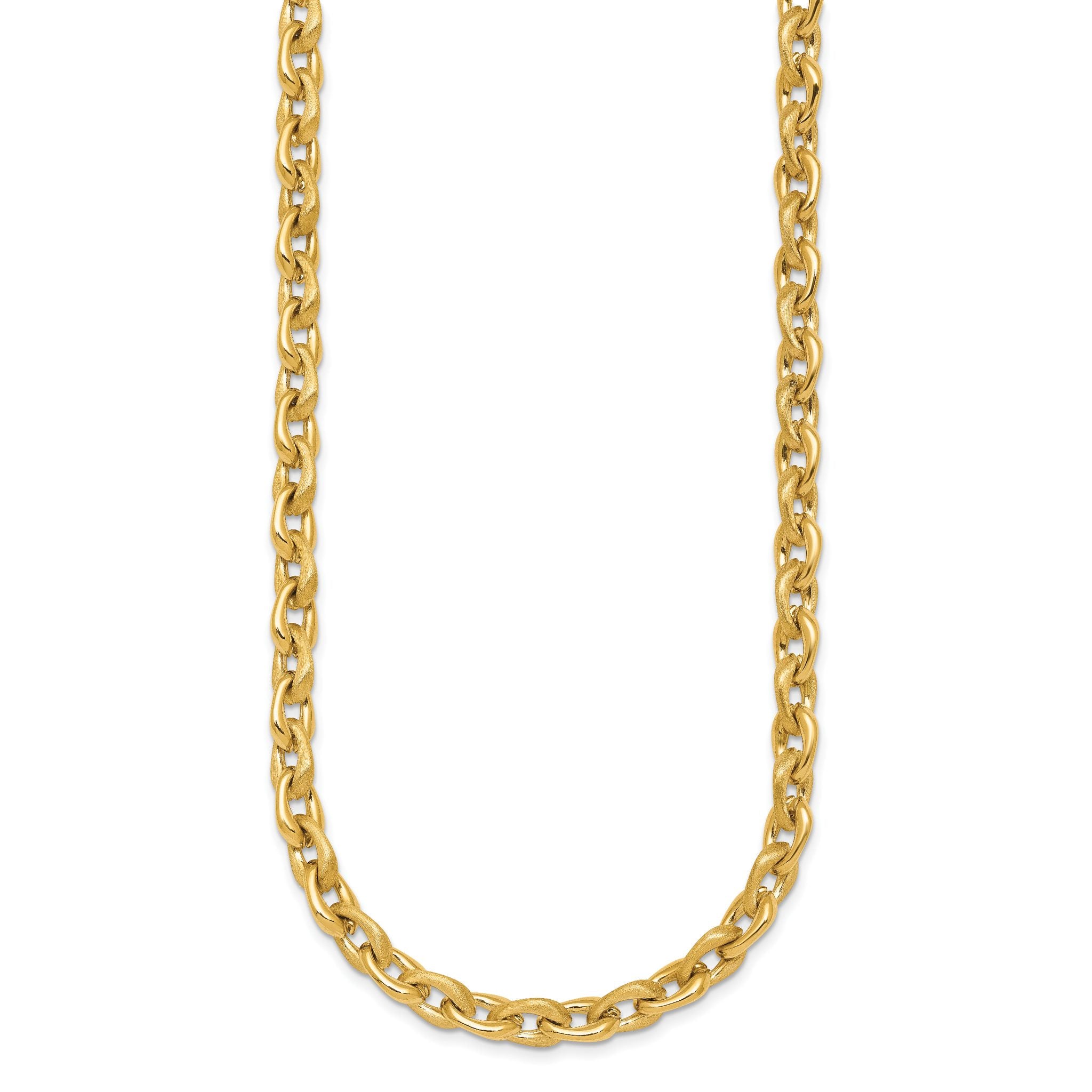 14k Polished And Brushed 6.5mm Fancy Cable Chain 18 inch Necklace