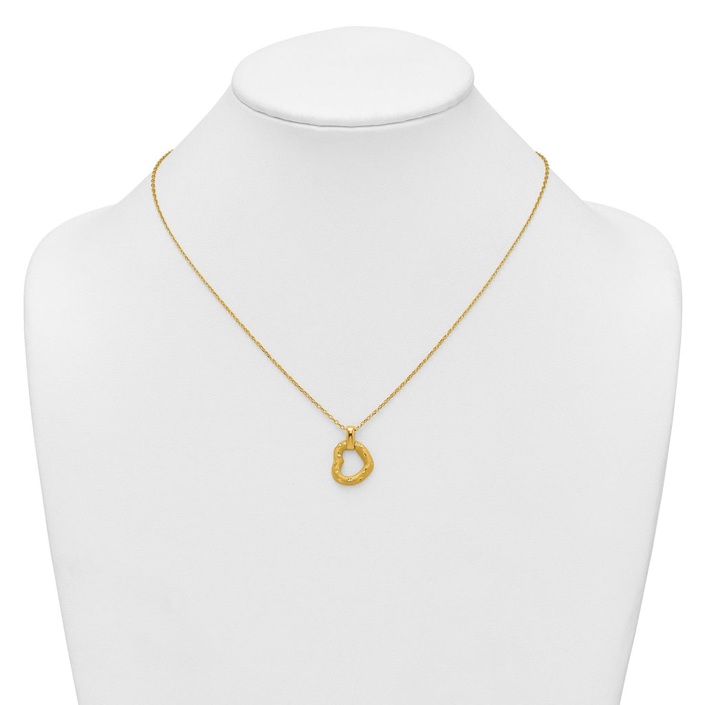 14K Polished Textured and Diamond-cut Fancy Heart Pendant 16 Inch Necklace with 2.25 Inch Extender