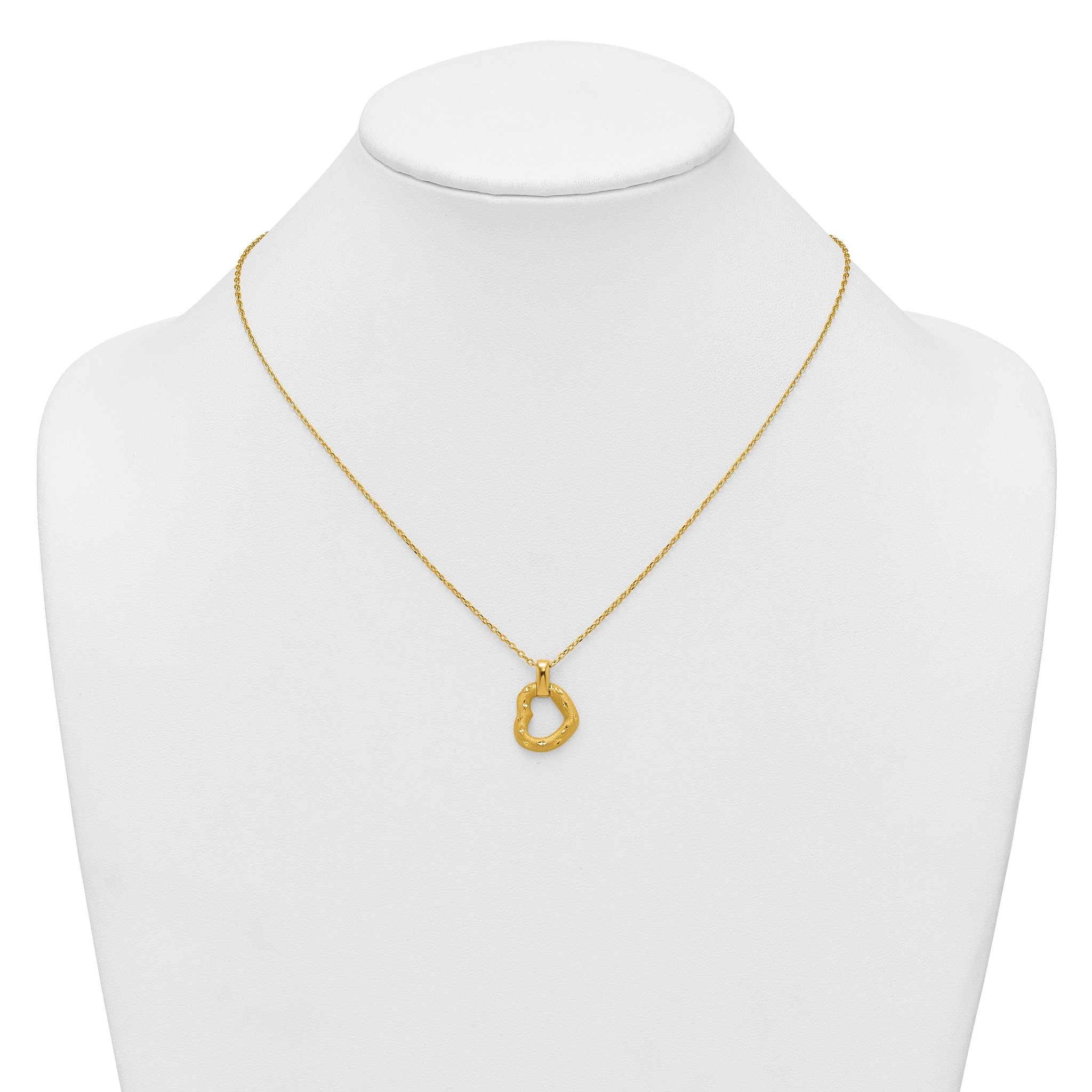 14K Polished Textured and Diamond-cut Fancy Heart Pendant 16 Inch Necklace with 2.25 Inch Extender