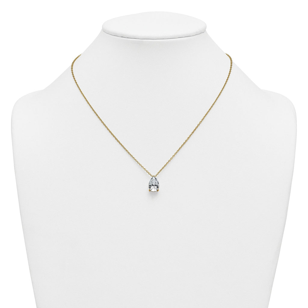 14k 3 1/2 carat Certified Lab Grown Diamond VS+ F+ Pear Complete 18 inch Four Prong Pendant Necklace