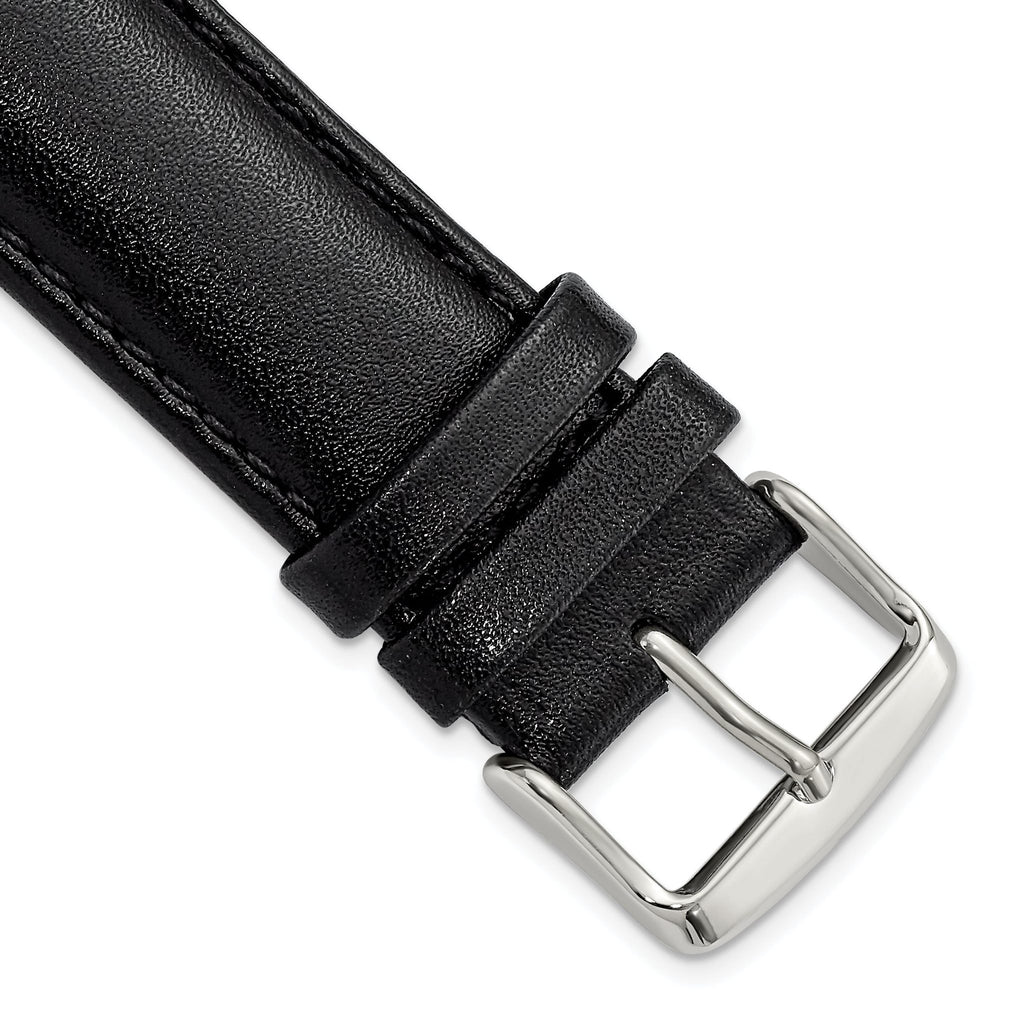 Long Black Leather Watch Band in Chronograph Style, 20mm
