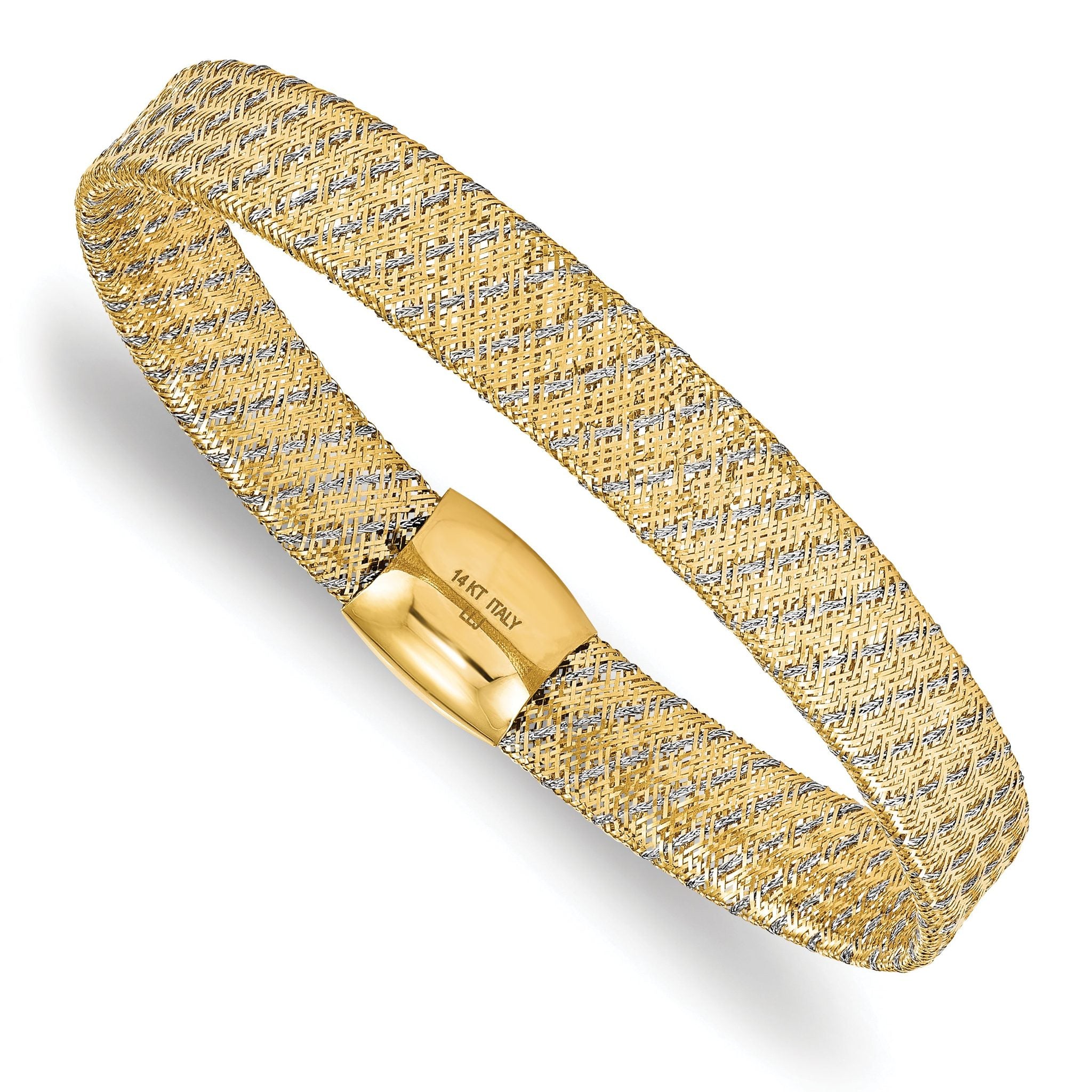 14K and Rhodium-Plated Polished Mesh Stretch Bracelet Main image