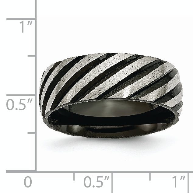 Grooved Wedding Band in Titanium with Black IP Plating, 8mm