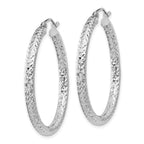 Sterling Silver Rhodium-plated D/C 3x35mm Hoop Earrings