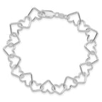 Sterling Silver Rhodium-plated 8inch Polished Fancy Large Heart Link Bracel
