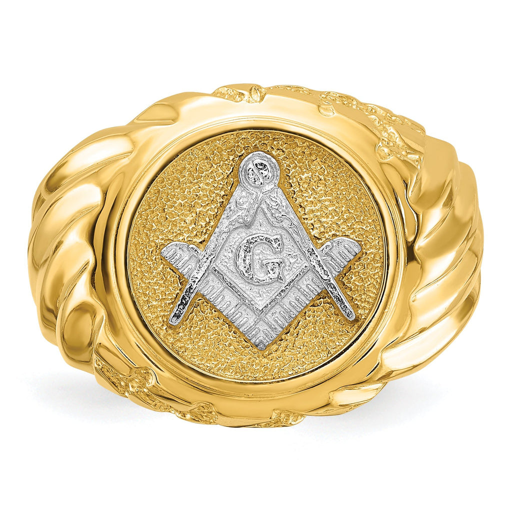 10k Two-tone Men's Polished and Textured Masonic Ring