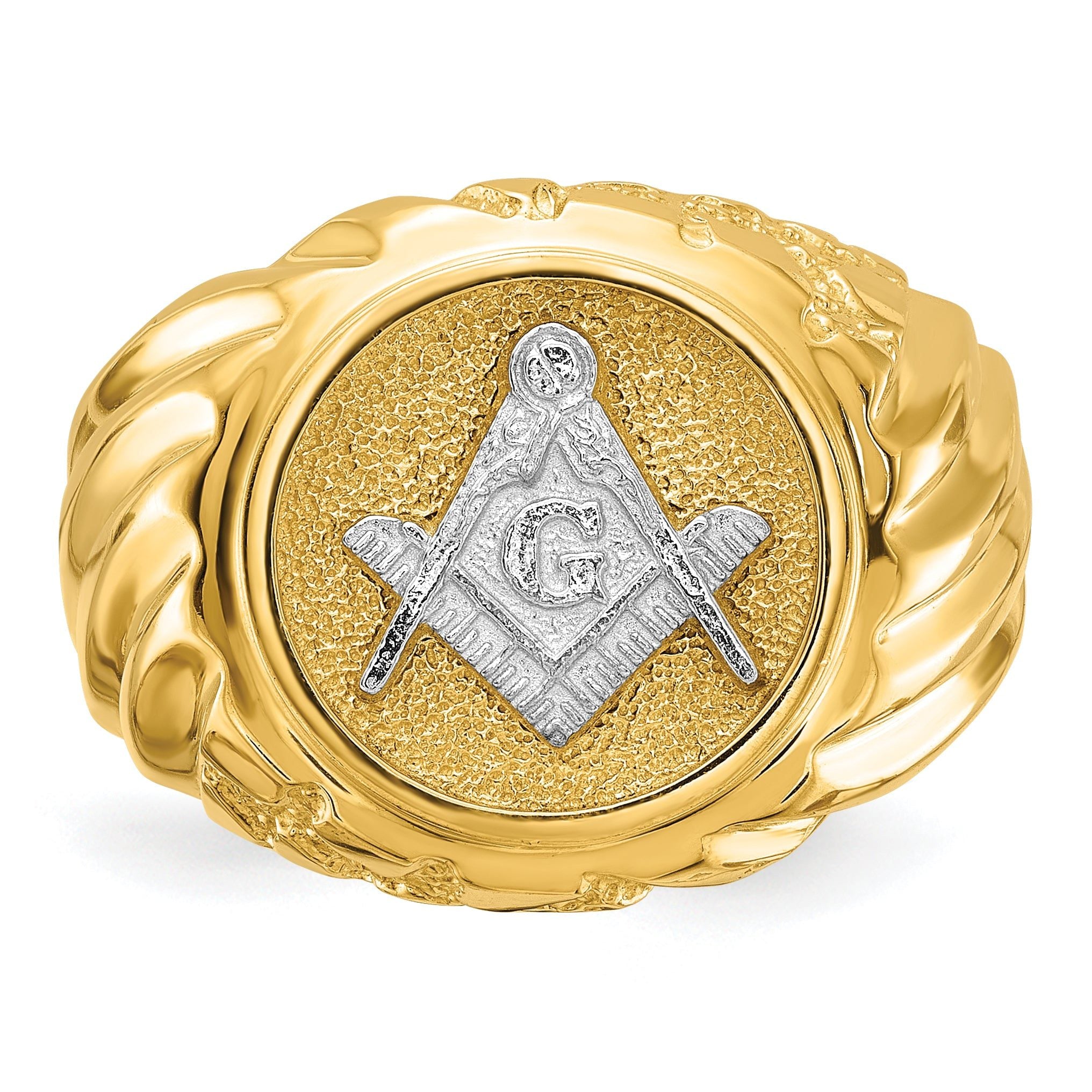 10k Two-tone Men's Polished and Textured Masonic Ring