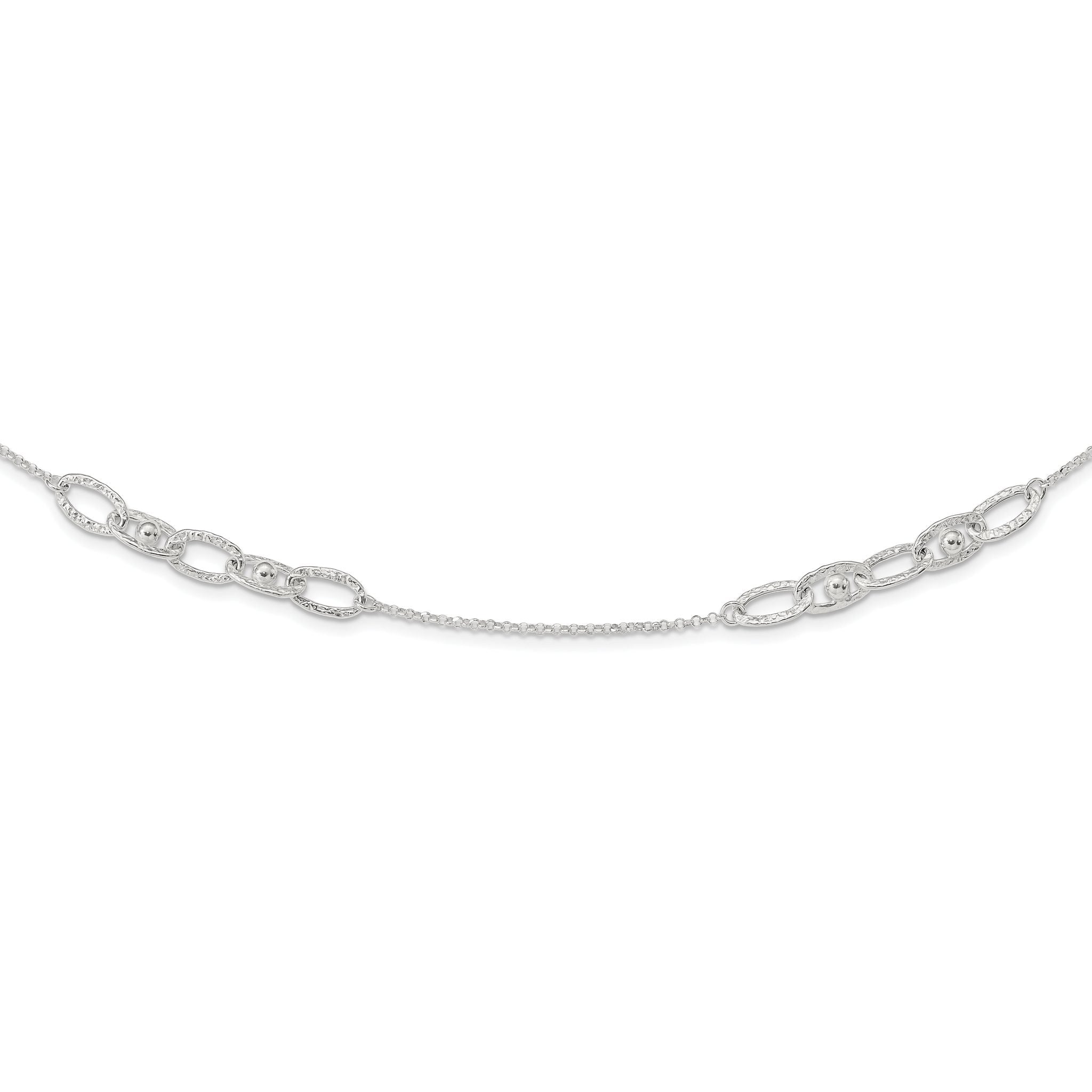 Sterling Silver Hammered Oval w/Beads Necklace Main image