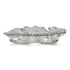 StainleSterling Silver Steel Polished&Antiqued Leaf Two Finger Crystal Ring