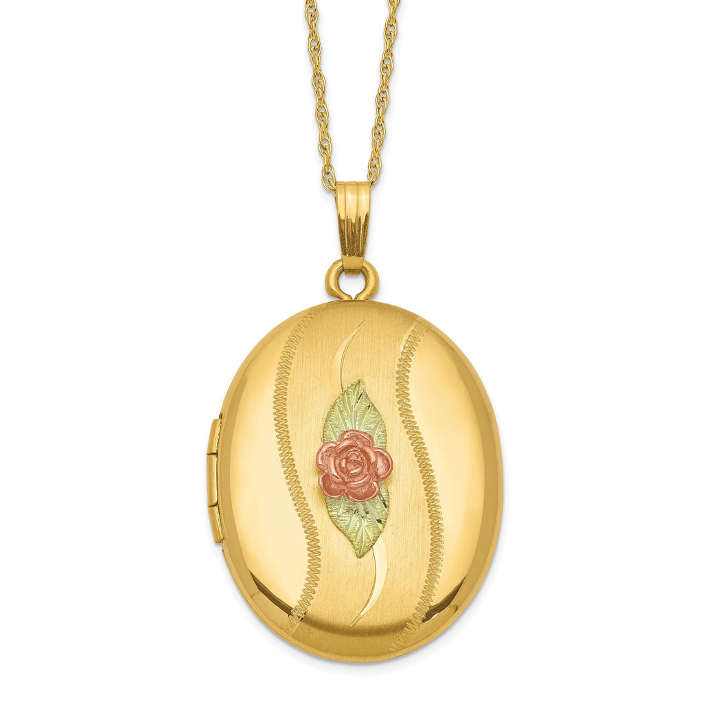 Tri-Color 10K Gold Black Hills Locket Necklace with 12K Accents and 18 Chain