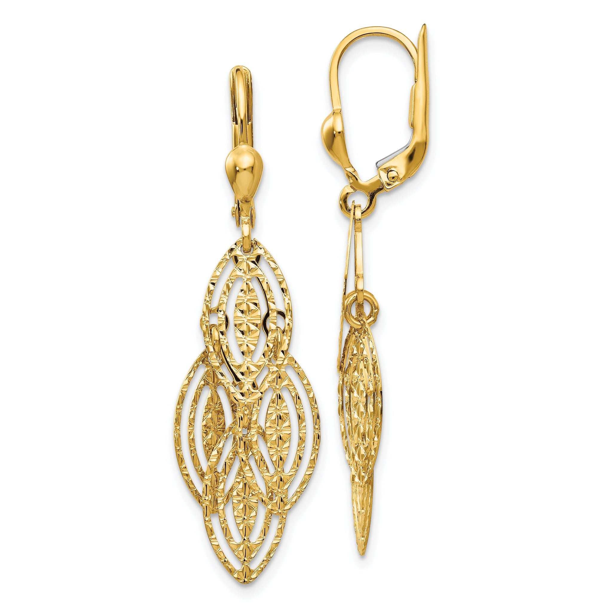 14K Gold Textured and Polished Dangle Leverback Earrings Main image