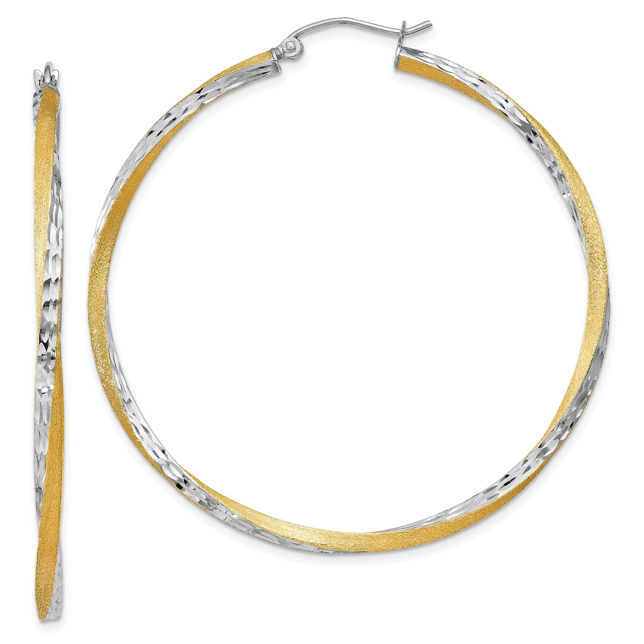 14k & Rhodium Diamond-cut 2.5mm Twisted Hoop Earrings Main image
