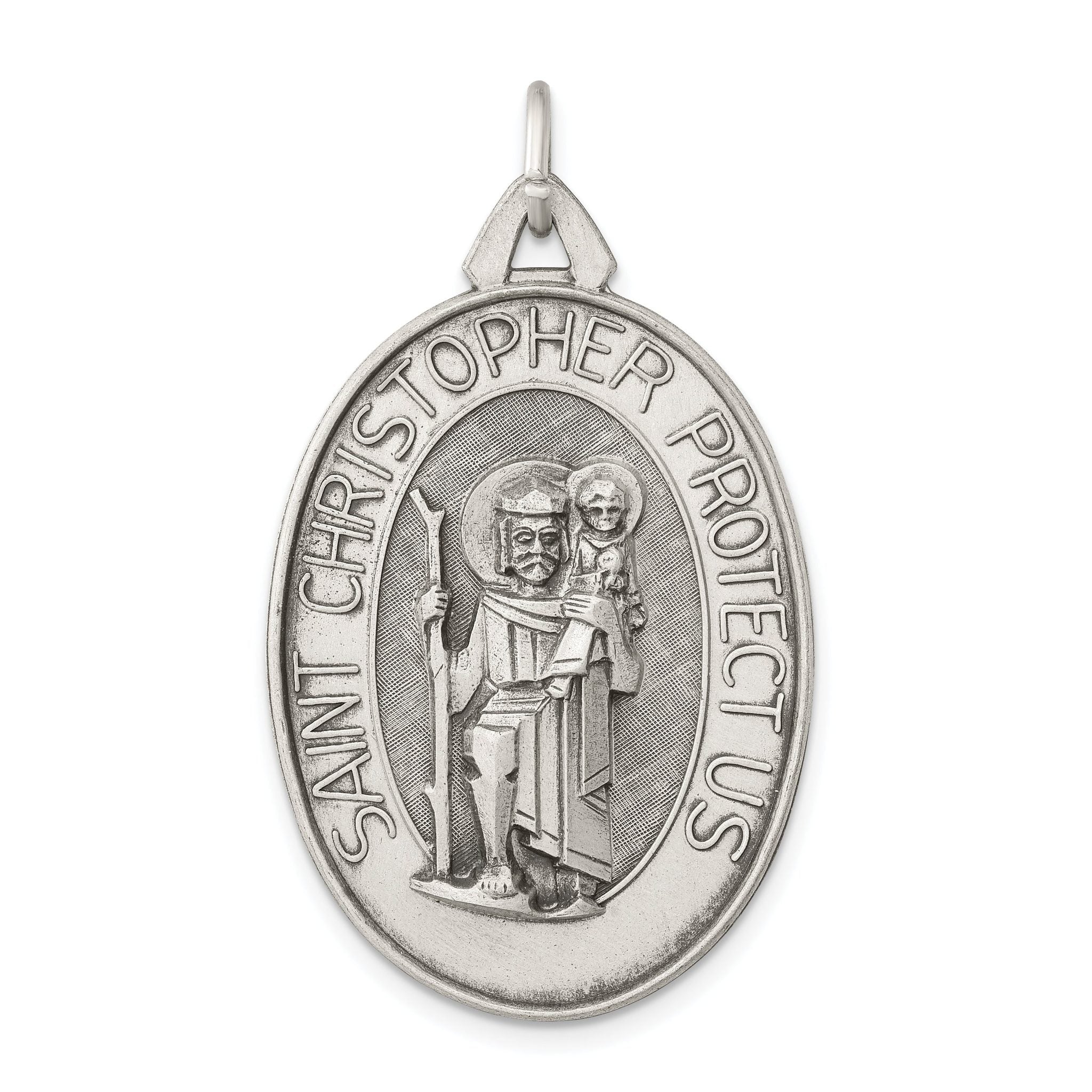 Sterling Silver 925 St. Christopher Antique Satin Pendant Elegant and Solid Main image