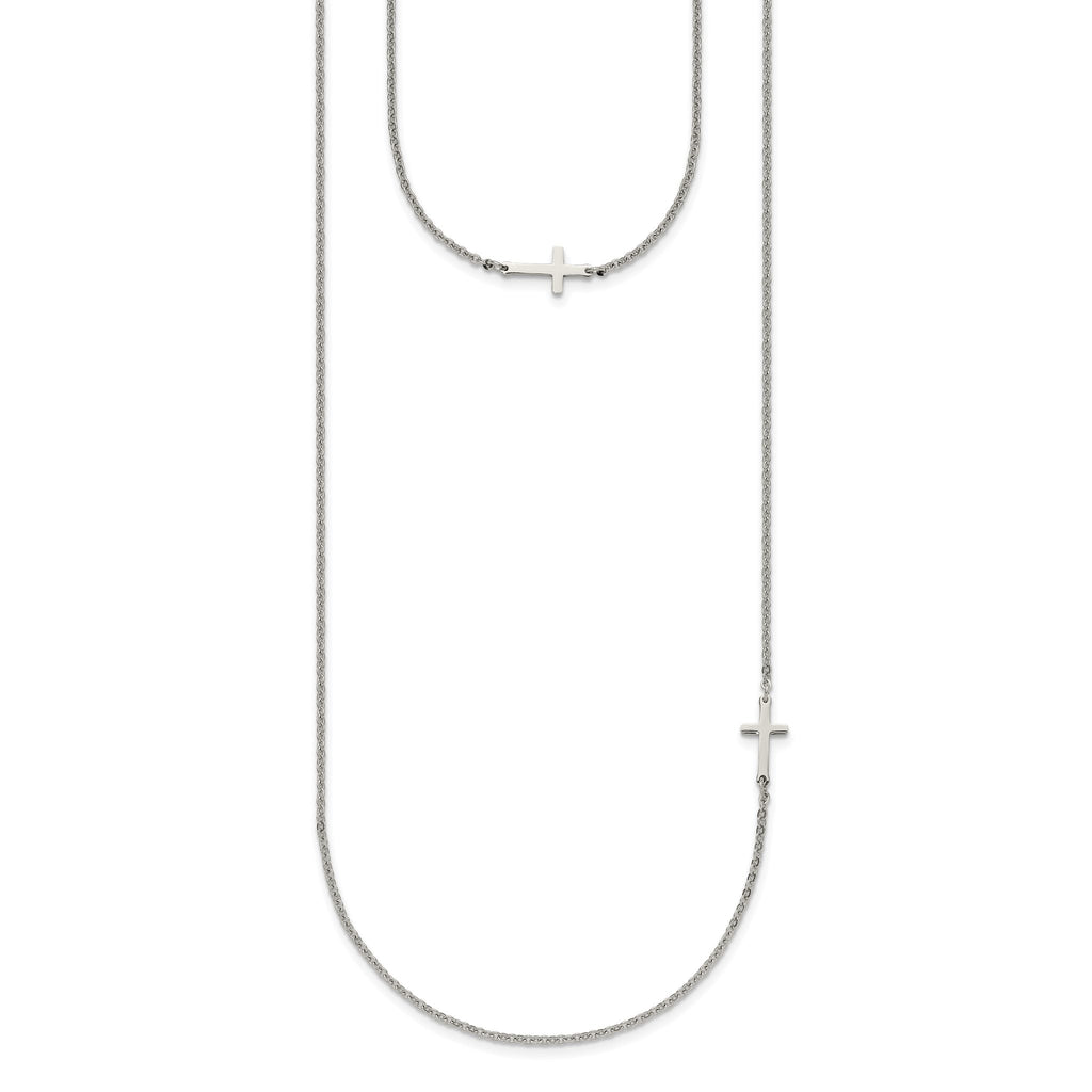 Sideways Cross Necklace in Stainless Steel, 18"