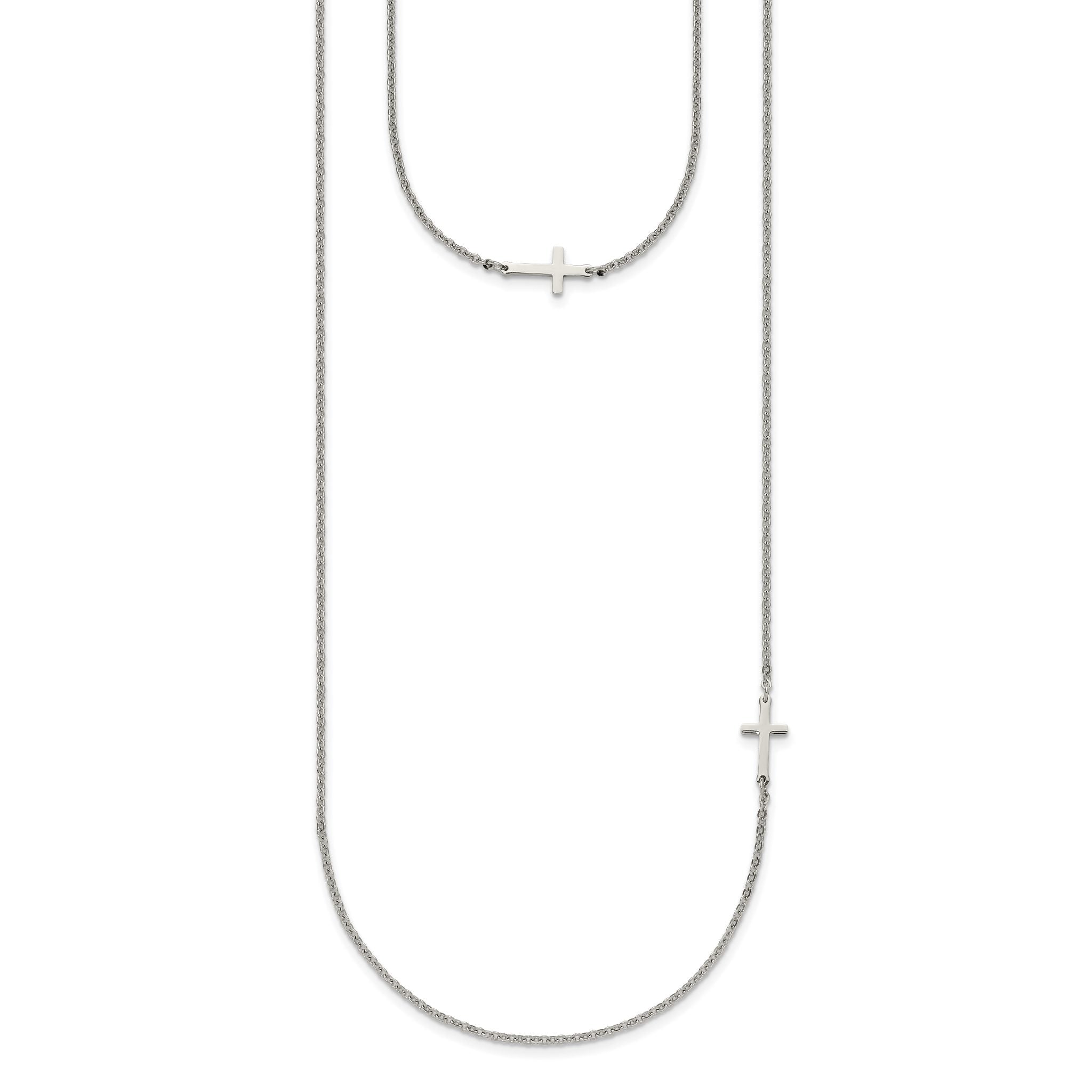 Sideways Cross Necklace in Stainless Steel, 18"