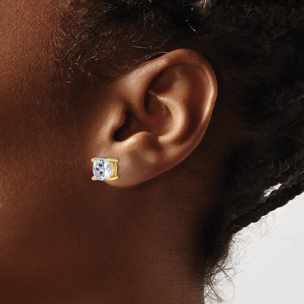 14K Yellow Gold 5 ct Lab-Created Diamond VS+ F+, Cushion-Cut 4-Prong Stud Earrings