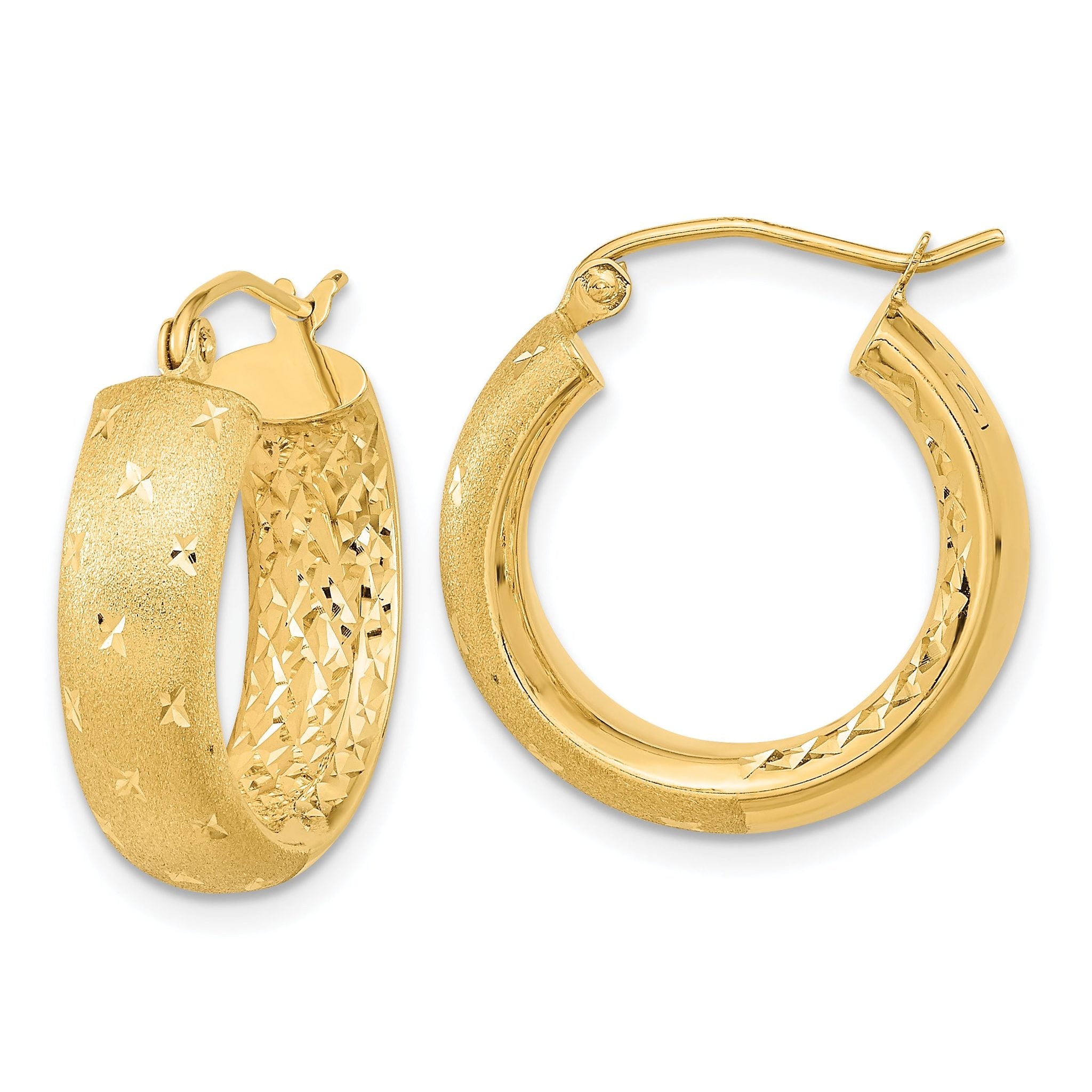14k Polished Satin and Diamond-cut In/Out Hoop Earrings Main image
