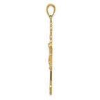 14K Gold INRI Crucifix Fleur de Lis Pendant with Polished Textured Finish 45mm