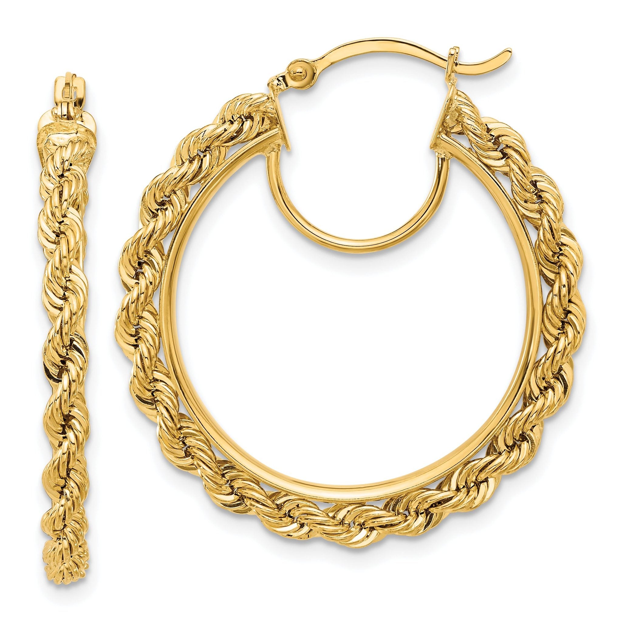 10k Polished and D/C Rope 2.95mm Hoop Earrings Main image