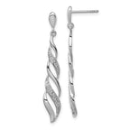 Sterling Silver Diamond Swirl Dangle Earrings with Rhodium Plating Elegant Design