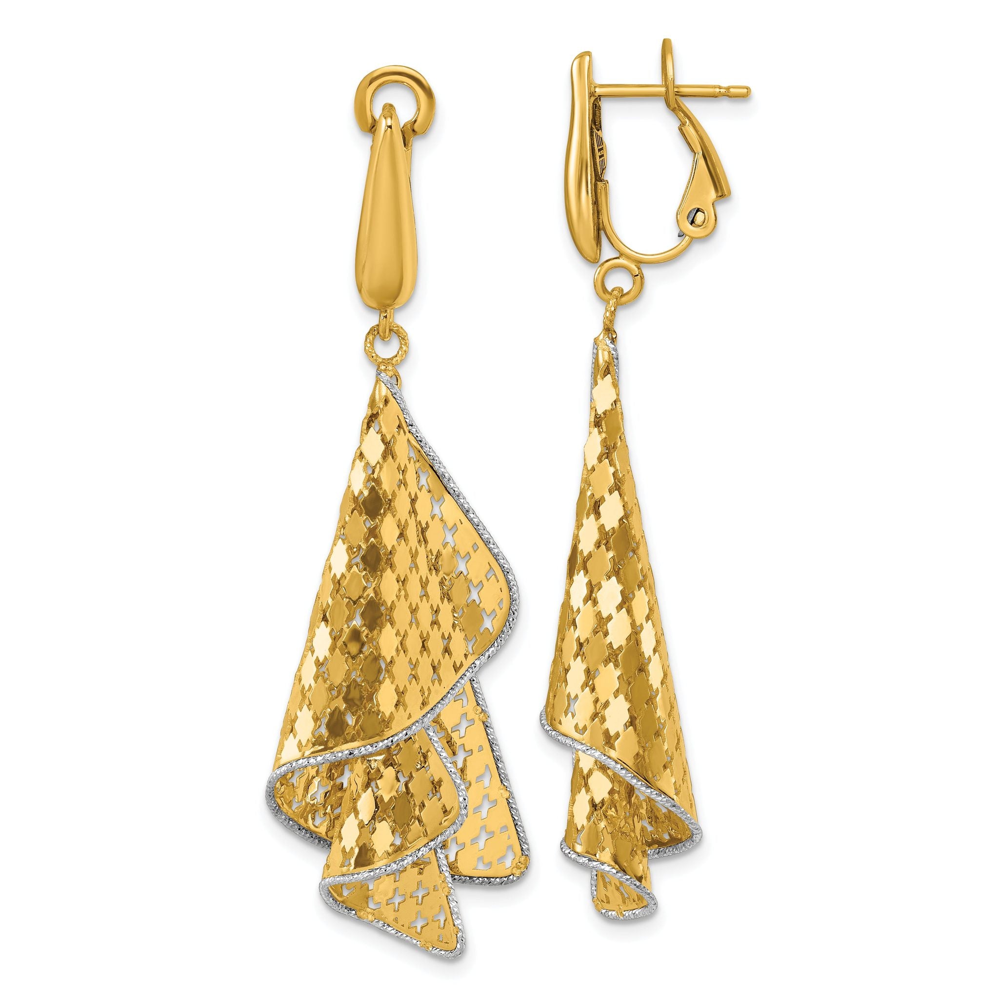 14K Two-tone Polished & D/C Post Omega Dangle Earrings Main image