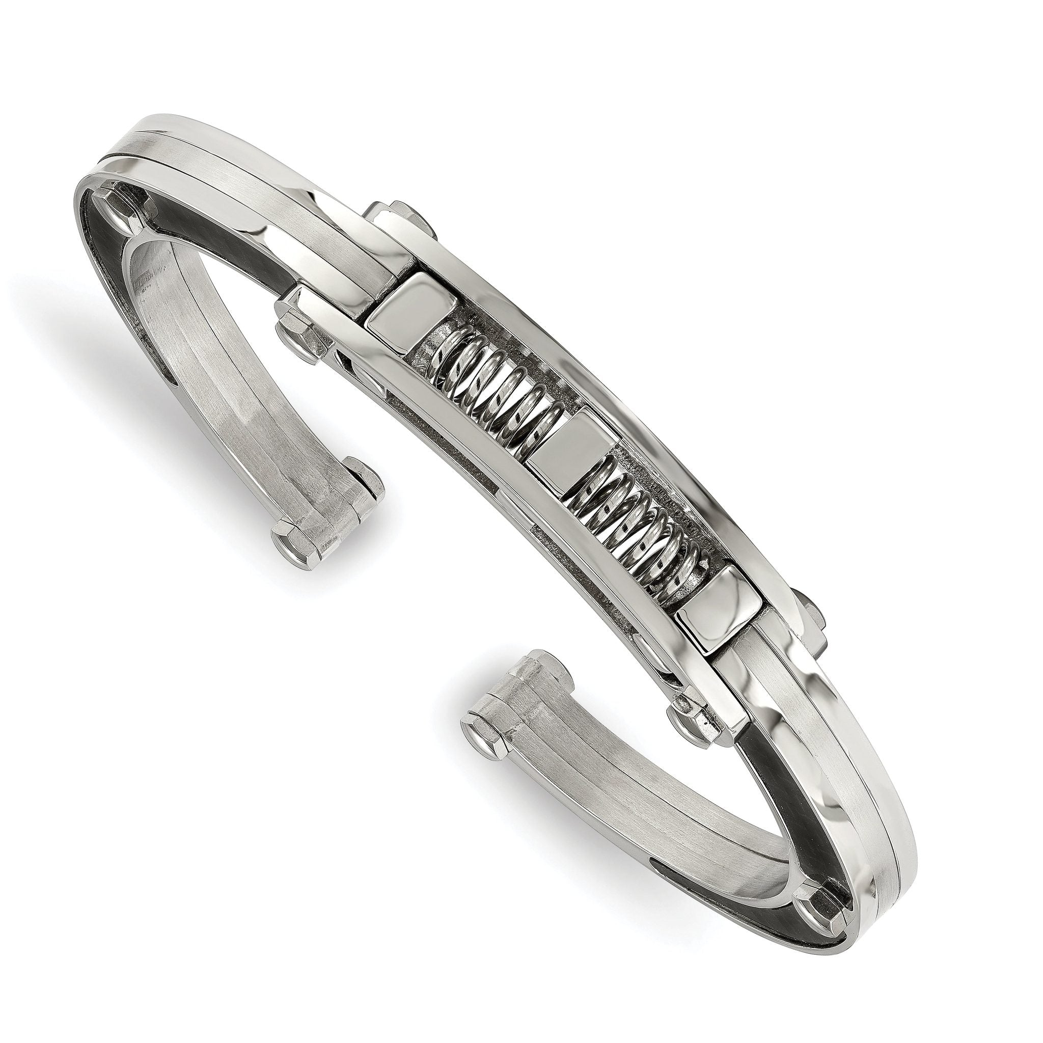 Stainless Steel Brushed and Polished with Black Carbon Fiber Inlay Hinged Bangle Bracelet for Men Secondary image