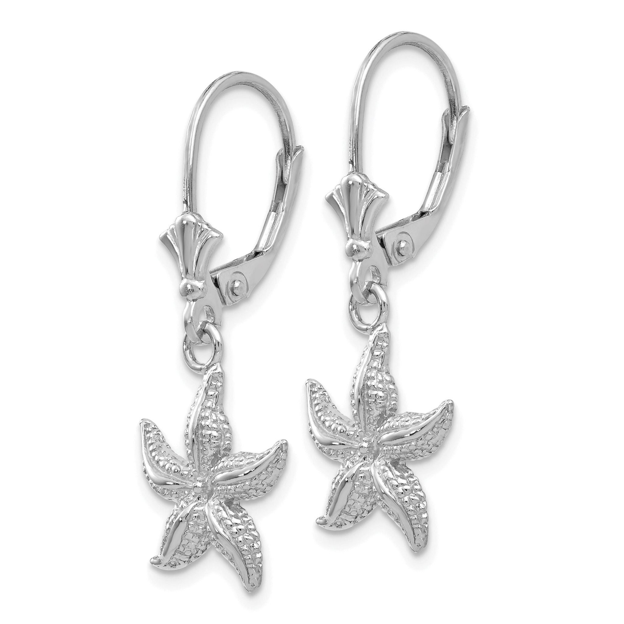 14K White Gold Starfish Drop Earrings with Polished Leverback Secondary image